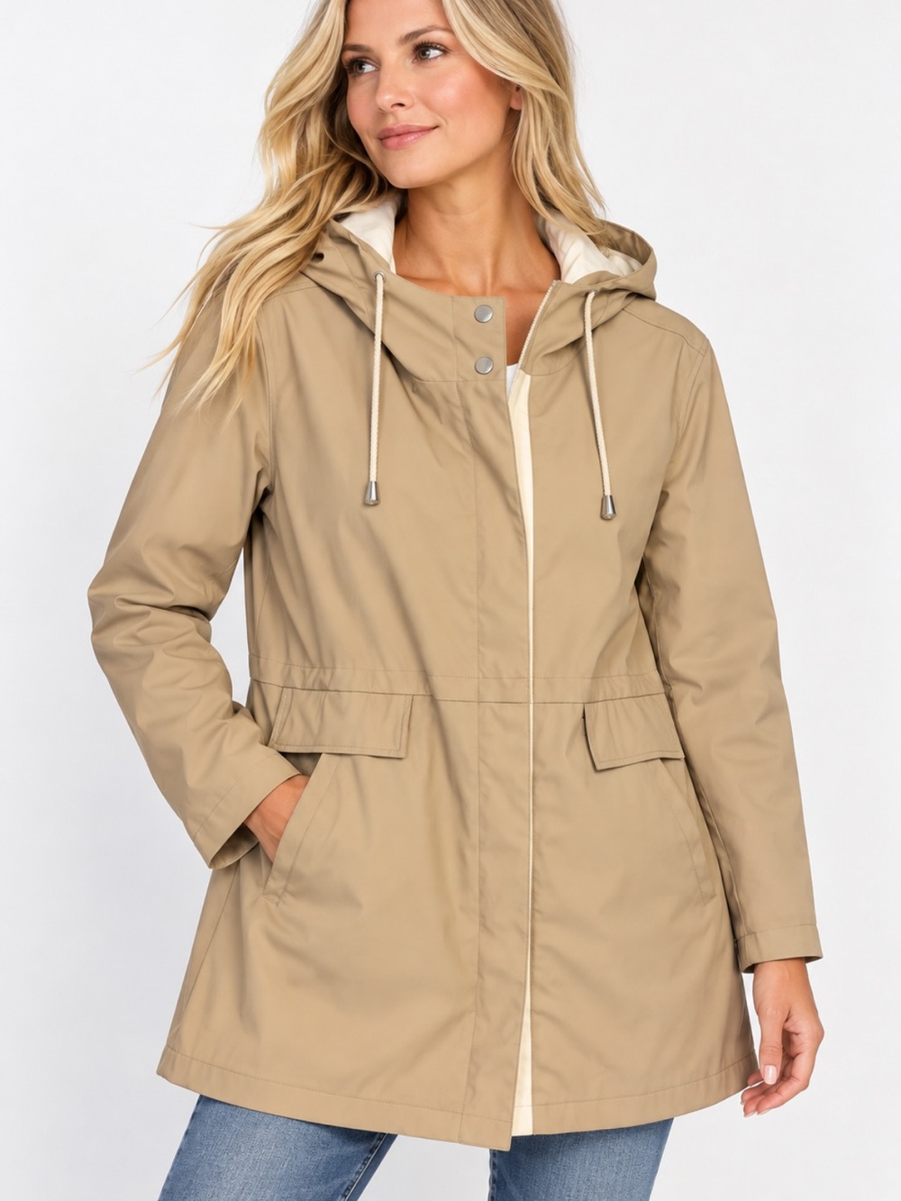 RACHEL Rachel Roy Women’s Beige Hooded Utility Jacket Coat Size L